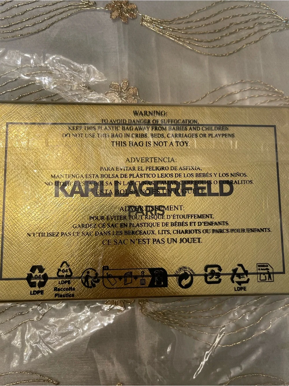 Karl Lagerfeld Black Pebbled Leather Zip Wristlet with Gold Logo